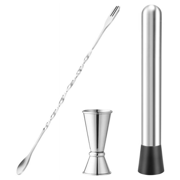 Stainless Steel Muddler for Cocktails,Mixing Spoon and Measuring Jigger,Professional Bar Tools,8-Inc Silver stainless steel