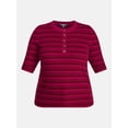 thumbnail image 5 of Terra & Sky Women's Plus Ribbed Henley Sweater Top with Elbow Length Sleeves, Sizes 0X-5X, 5 of 6