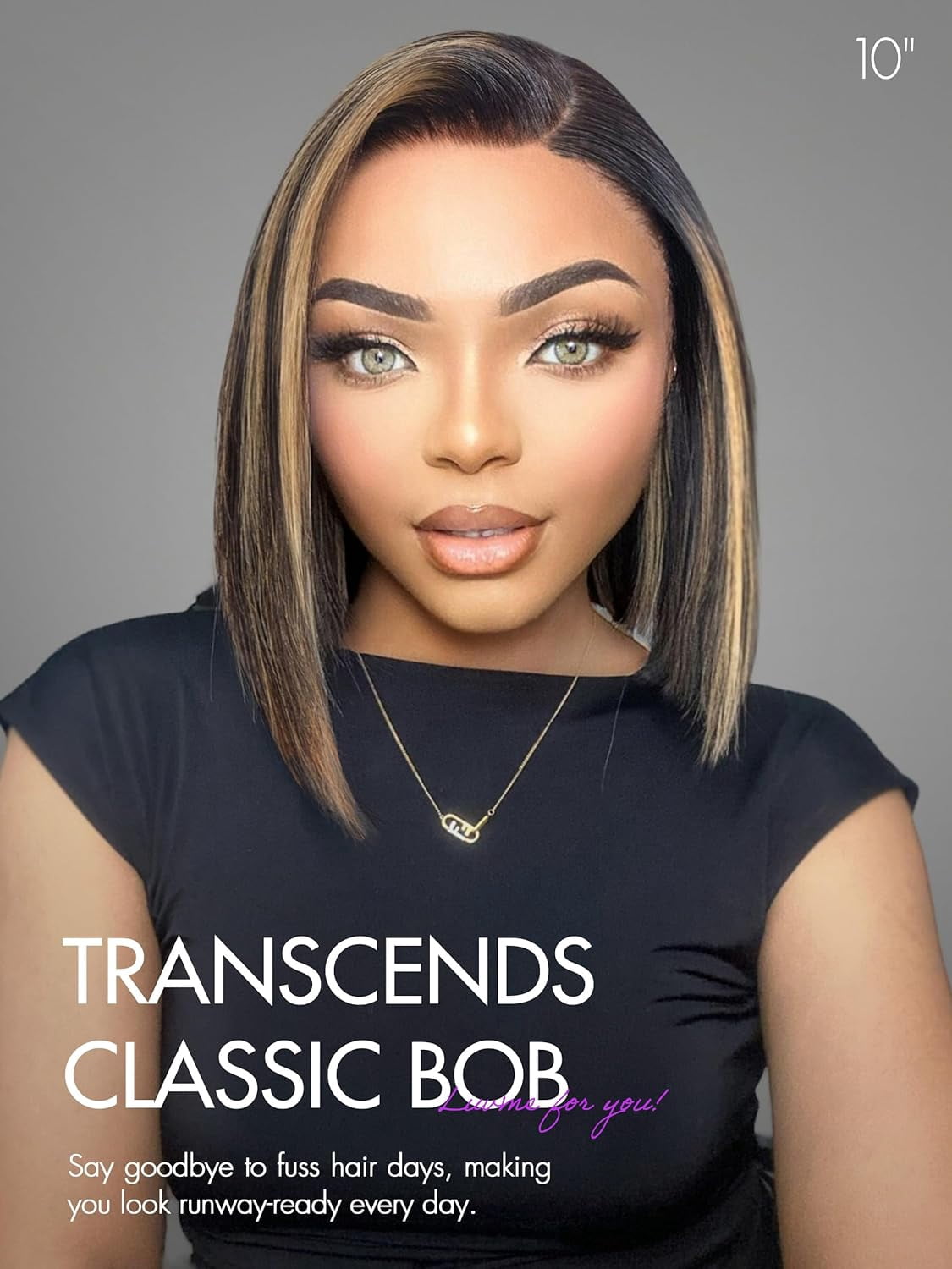 LUVME 12" HAIR Ombre Blonde Highlight Silky Straight Glueless Pre Cut Lace Bob Wig for Women