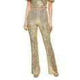 thumbnail image 1 of Faithtur Women´s Spring Autumn Slim Flared Pants High Waist Elastic Band Sequins Bell-bottom Pants, 1 of 4