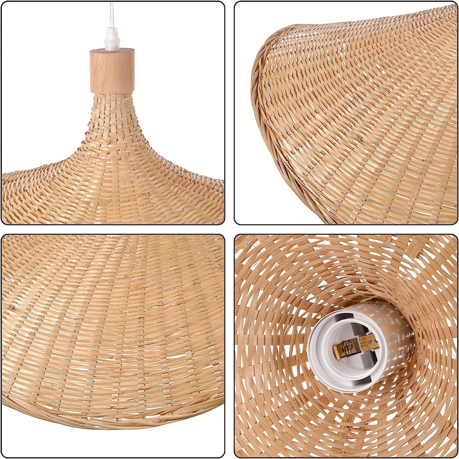 Arturesthome Bamboo Basket Chandelier Wicker Pendant Lighting Fixture, Vintage Hand-Woven Straw Hat Lampshade Hanging Ceiling Light for Restaurant
