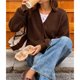 thumbnail image 5 of Suéter de Mujer con Cuello en V, Estilo Casual, , con Botones, Larga, Tipo Cárdigan, Color Liso, Ideal para Otoño e Invierno Marrón XL, 5 of 9