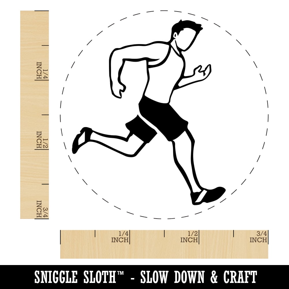 Running Man Fitness Exercise Marathon Workout Jogging Track and Field Self-Inking Rubber Stamp Ink Stamper - Fuchsia Ink - Small 3/4 Inch