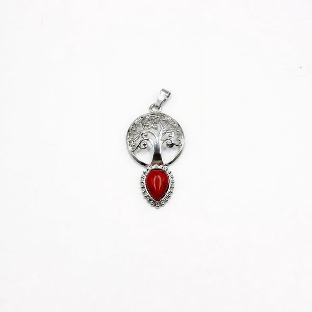 Zhuge Colgante de collar, hecho a mano para collares de hombres y mujeres, colgante en forma de gota de árbol de la vida (rojo)