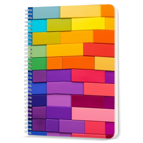 Spiral Notebook,Double-Wire Spiral College Lined Journal Notebook for Study and Notes,100 Pages,5.71x 8.26 in - Color - block Pattern with Various Rectangular Shapes