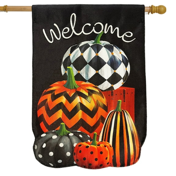 Briarwood Lane Patterned Pumpkin Stack Burlap House Flag