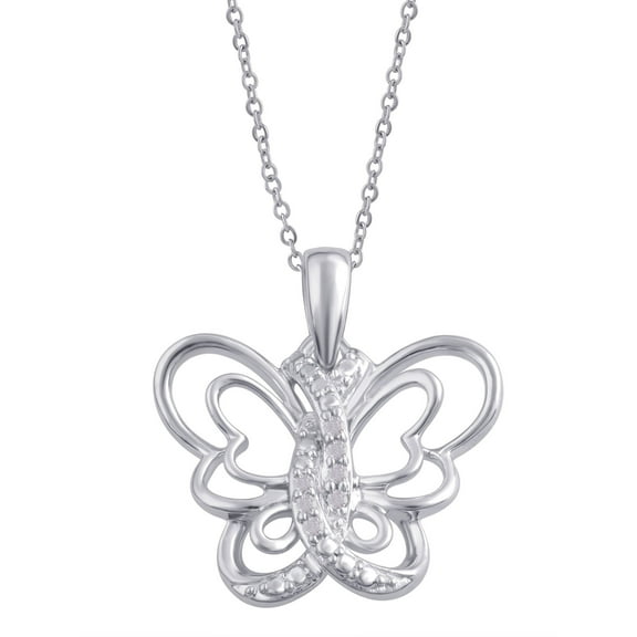 Arista Diamond Accent Silver-Tone Women's Butterfly Pendant in Brass, 18"