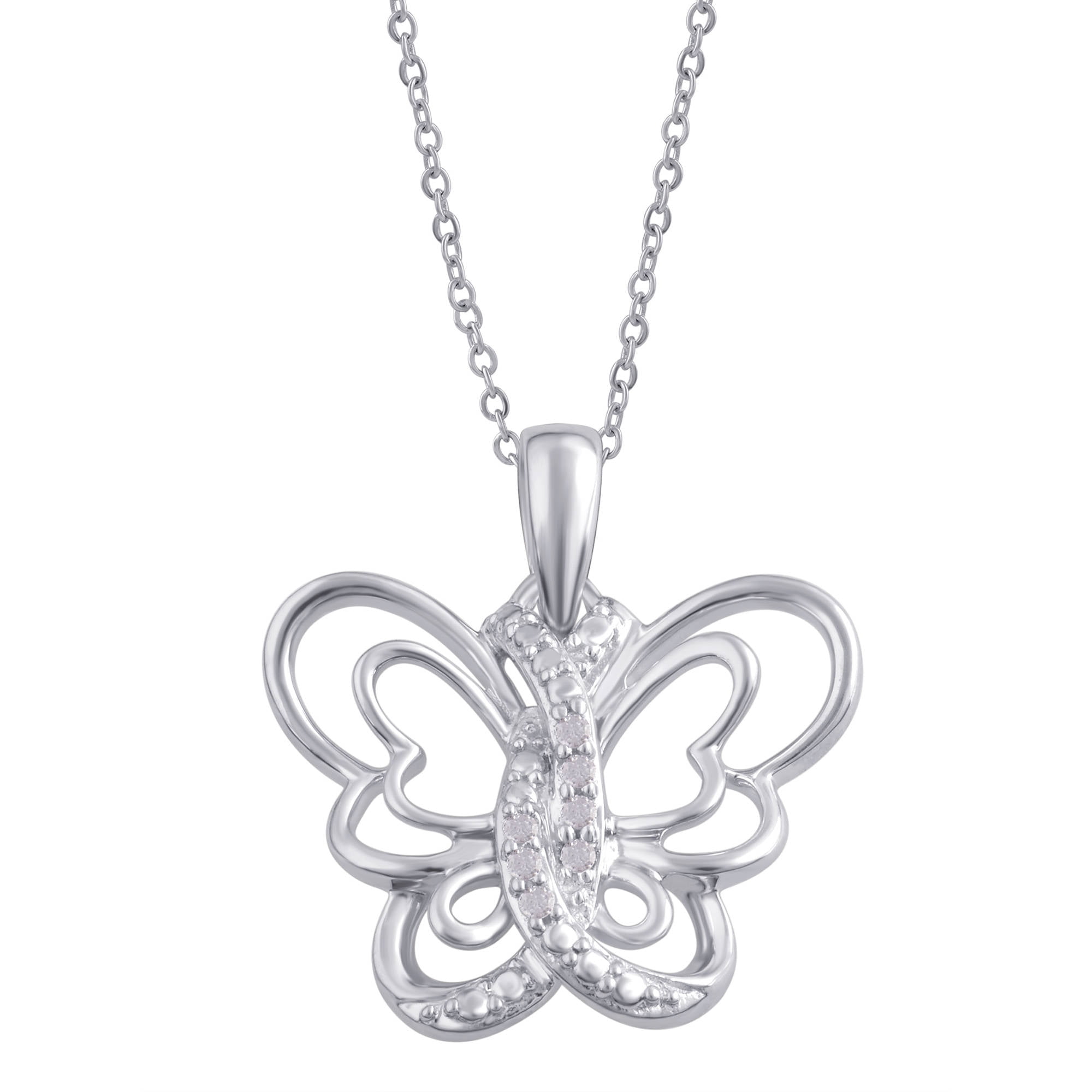 Arista Diamond Accent Silver-Tone Women's Butterfly Pendant in Brass, 18"