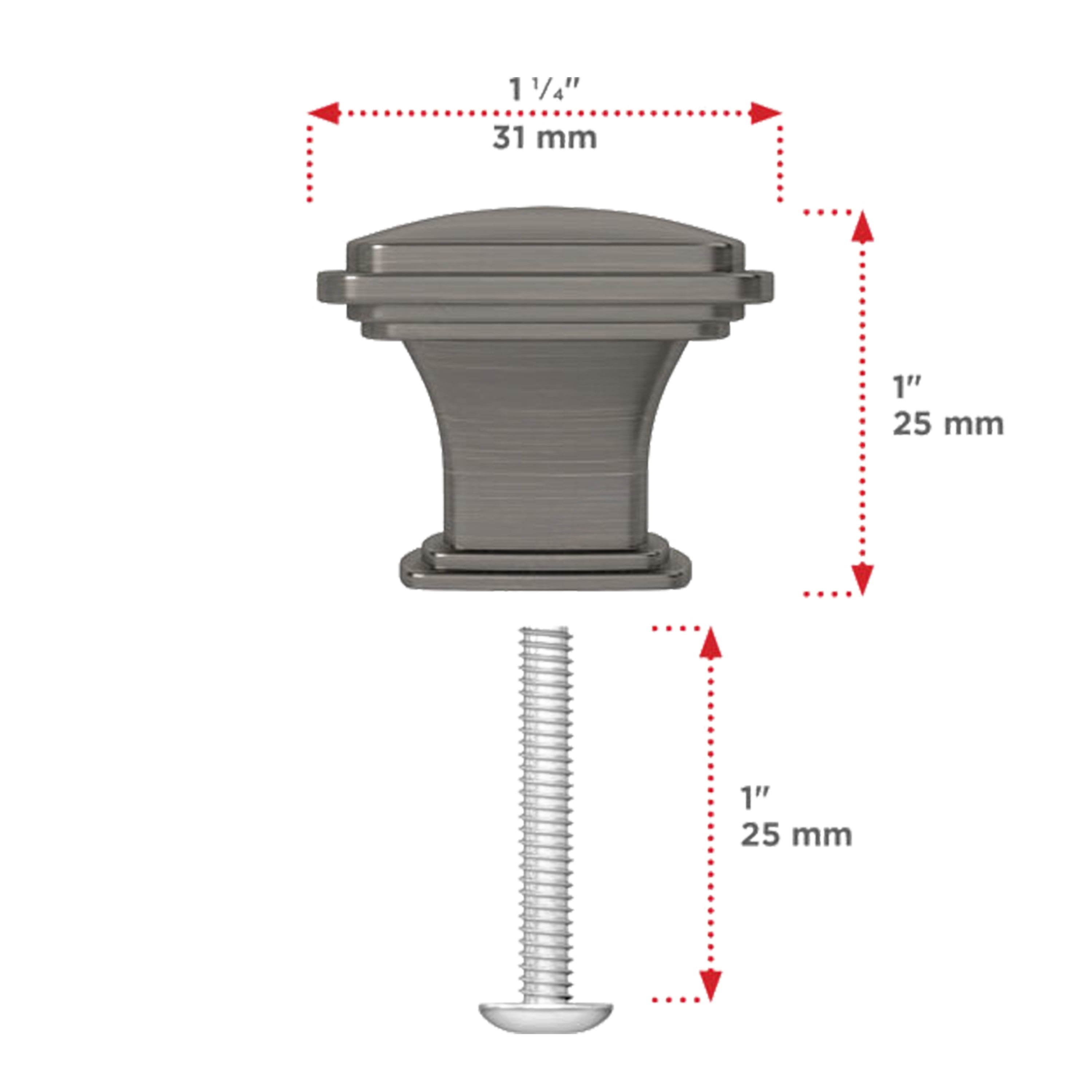 ROK Hardware 25 Pack Temple Square Style Antique Nickel Cabinet Hardware Knob, 1-7/32" (31mm) Inch Overall Length
