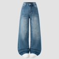 thumbnail image 2 of Girls Jeans Girls Blue Jeans Girls Straight Leg Wide Leg Denim Jeans High Waist Baggy Jeans Girls Casual Girls Clothes Size 12-13 Years, 2 of 5