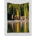 thumbnail image 1 of Lake Tahoe Tapestry, Carnelian Bay Photography Log Cabin in the Woods Holiday Destination Lakeside, Wall Hanging for Bedroom Living Room Dorm Decor, 40W X 60L Inches, Multicolor, by Ambesonne, 1 of 2