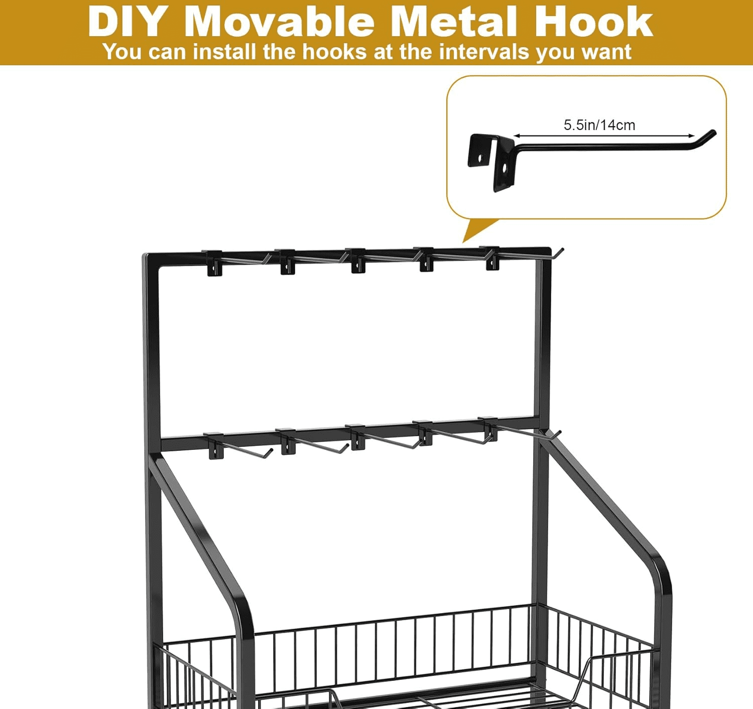 IAJXWI Heavy-duty 4 Tier Retail Display Rack, Metal 56.3" Height Storage Shelf, Candy Snack Rolling Display Shelves with 10 hooks