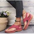 thumbnail image 4 of Sandalias con cuña para mujer Estilo romano Zapatos con hebilla de una palabraVino rojo38, 4 of 5