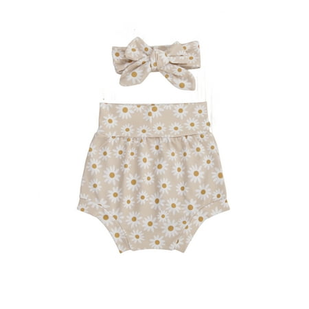 

Spring hue Baby Girls Floral Short Pants and Headband Loose High Waisted Bottoms