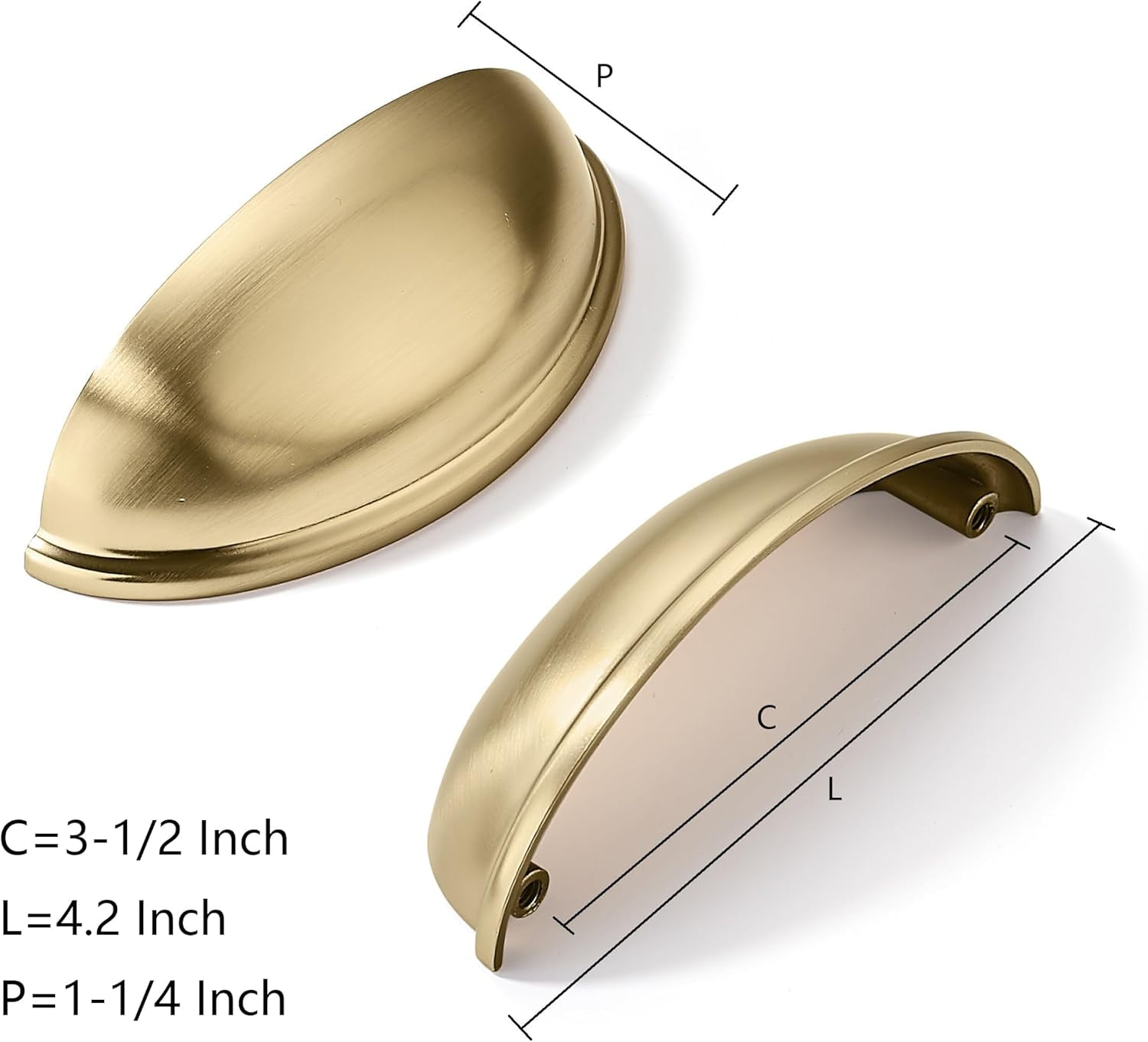 2 Pack 3-1/2" Drawer Pulls Brushed Brass Cabinet Cup Pulls Kitchen Hardware Cabinet Handles Drawer Handles Knobs 3.5 inch Hole Center