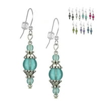 One Pair of Beaded Glass and Pewter Dangle Earrings - .925 Sterling Silver Earwires - Aqua