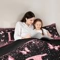 thumbnail image 4 of Homewish Bling Letter L Twin Bedding Sets 7-Piece, Black Pink Romantic Butterfly Bedding Comforter Set, Teen Kid Girl Female Reversible Sheet Sets, Lightweight Room Decor, 4 of 7