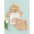 thumbnail image 2 of Franhais Newborn Boy Short Pants Outfits, Contrast Color Patchwork Short Sleeve Hooded Tops + Elastic Waist Shorts Set, 2 of 8