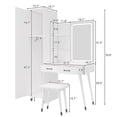 thumbnail image 4 of Makeup Vanity Desk with Lights, Vanity Desk with Mirror, 3 Lighting Modes and Stool, Built-in 3 Open Shelves & Wardrobe, Bedroom Vanity with Lights Dressing Table Set Gifts for Girls & Women, White, 4 of 9