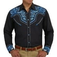 thumbnail image 4 of Mens Polos Western Cowboy Long Sleeve Embroidered Slim Fit Button Down Pockets Mens Graphic T-Shirts,Blue,L, 4 of 4