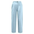 thumbnail image 4 of Mrat Satin Cargo Pants for Women Women Casual Solid Color Pockets Buttons Elastic Waist Comfy Straight Pants S-30 Sky Blue XL, 4 of 5