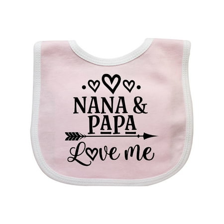 Nana Papa Love Me Grandchild Baby Bib Pink/White One