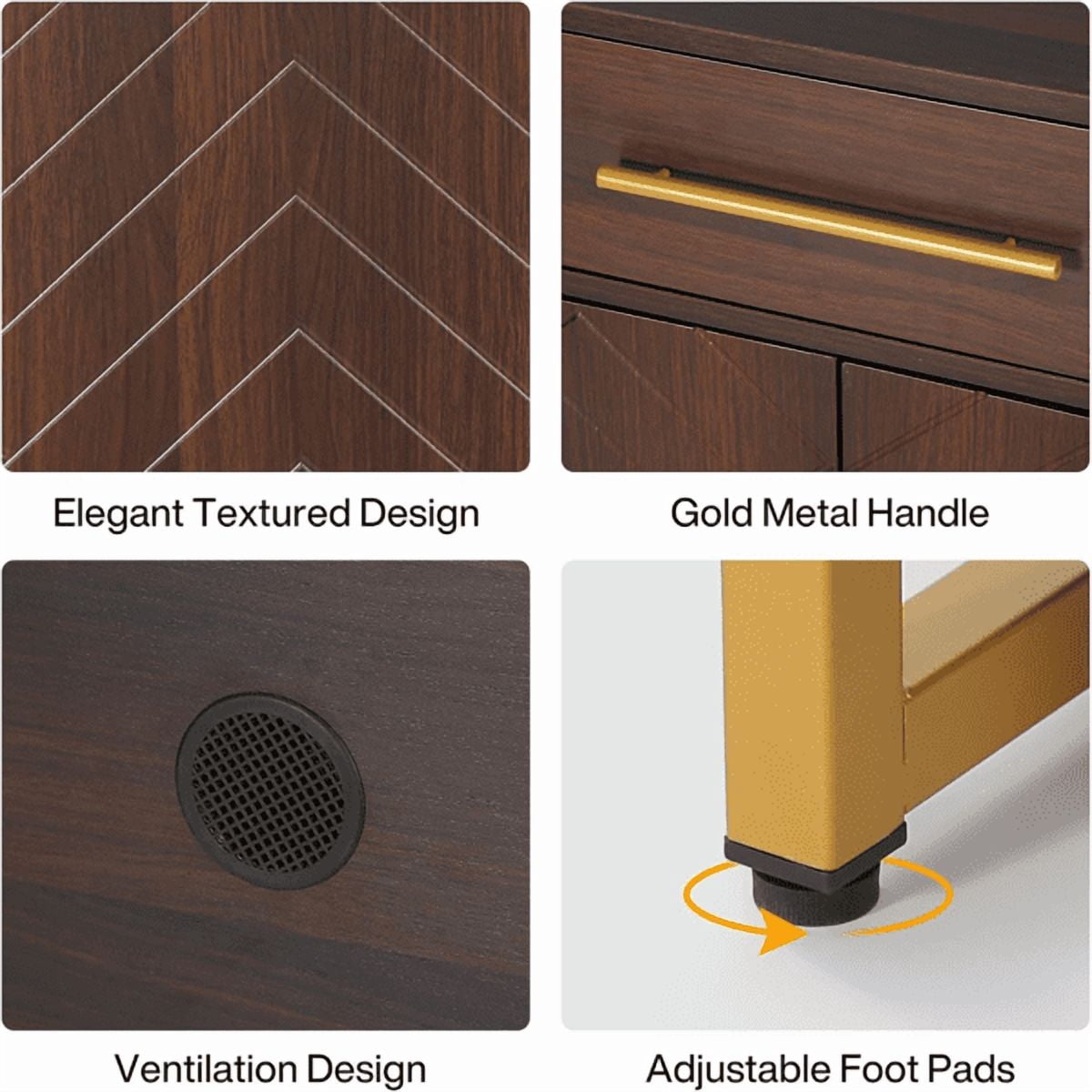 5-Tier Shoe Cabinet with Drawer - 20-Pair Capacity, Adjustable Shelves, Walnut Finish with Gold Accents, for Entryway/Living Room