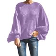 thumbnail image 5 of Women's Long Batwing Sleeve Sweater Solid Casual Oversized Crochet Knit Tops Purple M, 5 of 8