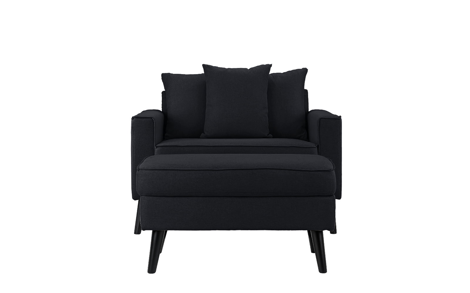 Modern MidCentury Living Room Large Accent Chair with Footrest / Storage Ottoman, Black