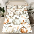 thumbnail image 2 of Feelyou Pumpkin Print Twin Sheet Sets, Vintage Western Festival Twin Fitted Sheet, Leaf Botanical Flat Sheet, Microfiber Room Decorative, 3pcs, 2 of 7