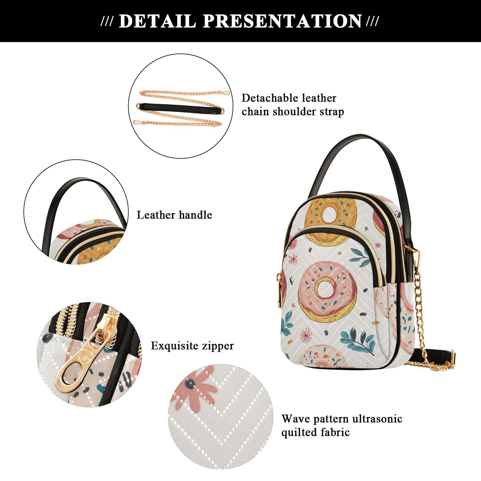 FORMRS Crossbody Bag for Women Quilted Travel Shoulder Cell Phone Purse with Chain Strap Handbag, Pink Donut