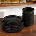 thumbnail image 6 of Vesteel 12-Piece Dinnerware Set, Ceramic Plates and Bowls Set for 4, Reactive Glaze Tableware Set with Purple Clay Base for Home, Chip & Scratch Resistant Stoneware, Blackish Green, 6 of 11