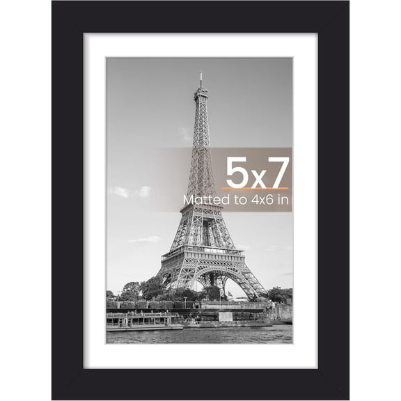 5x7 Picture Frame, Display Pictures 4x6 with Mat or 5 x 7 Without, Wall Hanging Photo Frames, Black, 1 Pack