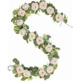 thumbnail image 2 of 3 Pack Artificial Flower Garland Fake Rose Vine with Seeded Eucalyptus Leaves, Artificial Flowers Hanging Rose Ivy Garland for Room Wall Decor Wedding Party Arch Decoration(Champagne), 2 of 5