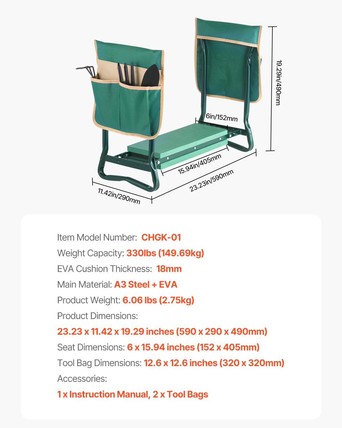 Dual-Use Garden Kneeler and Seat - 6" EVA Pad Folding Stool for Comfortable Gardening
