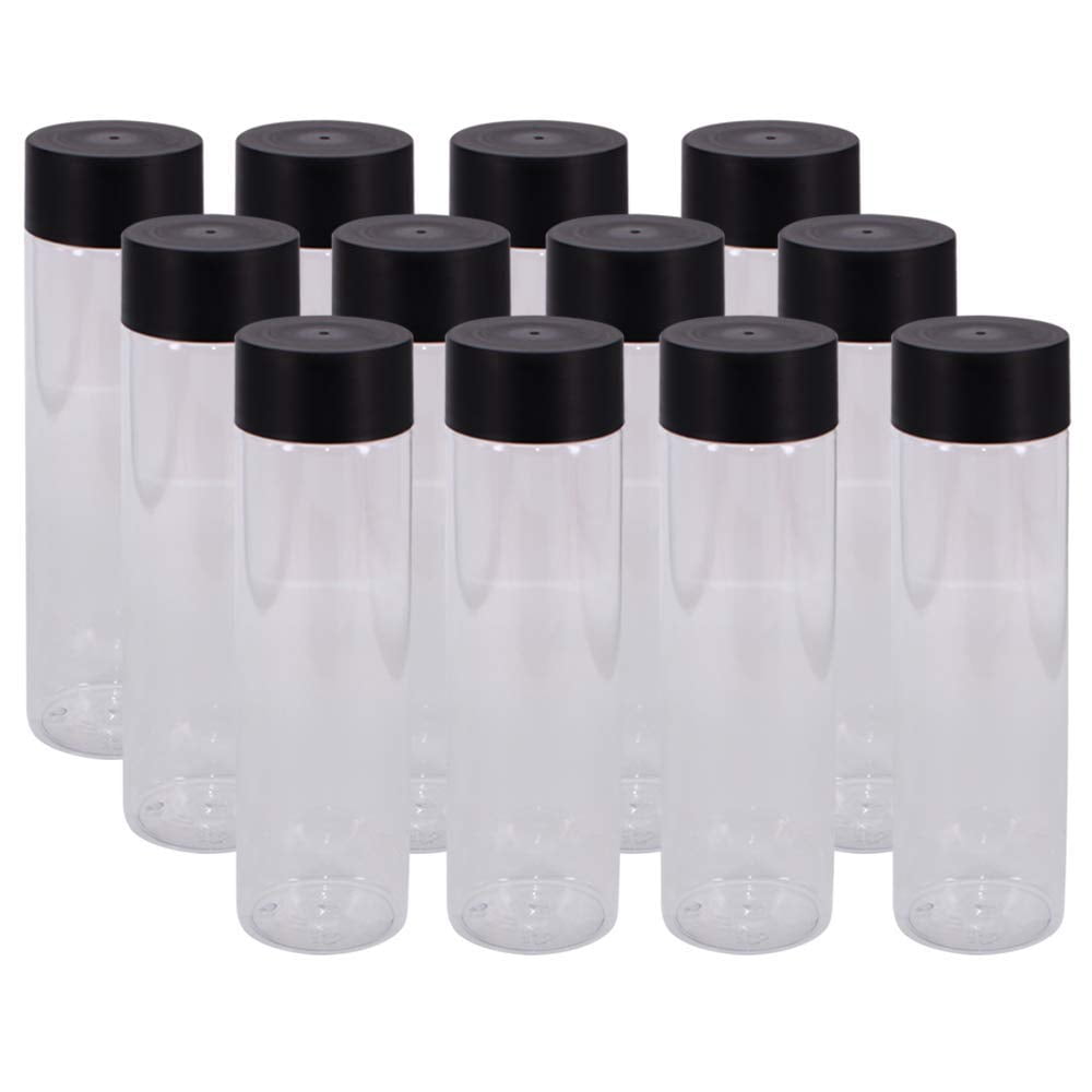 12 Pack 13.6 OZ (400 ml) Clear PET Plastic Juice Bottles With Black