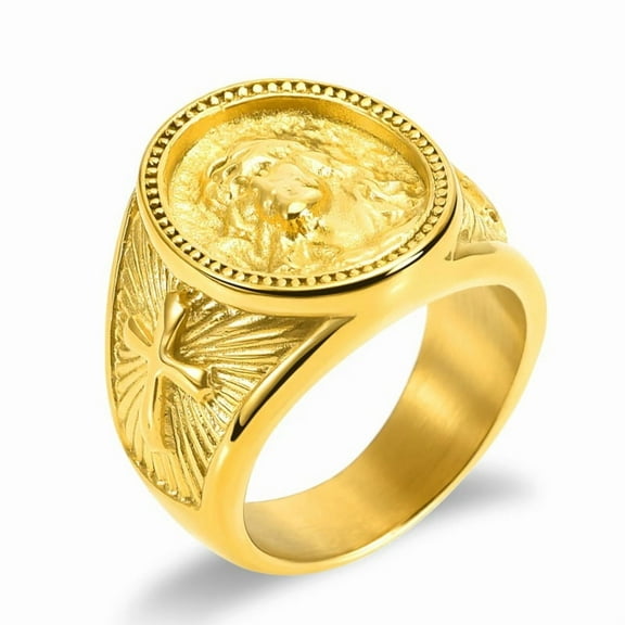 New Creative Jesus Rings for Men Punk Religious 14K Yellow Gold Cross Ring Prayer Christian Jewelry Gift
