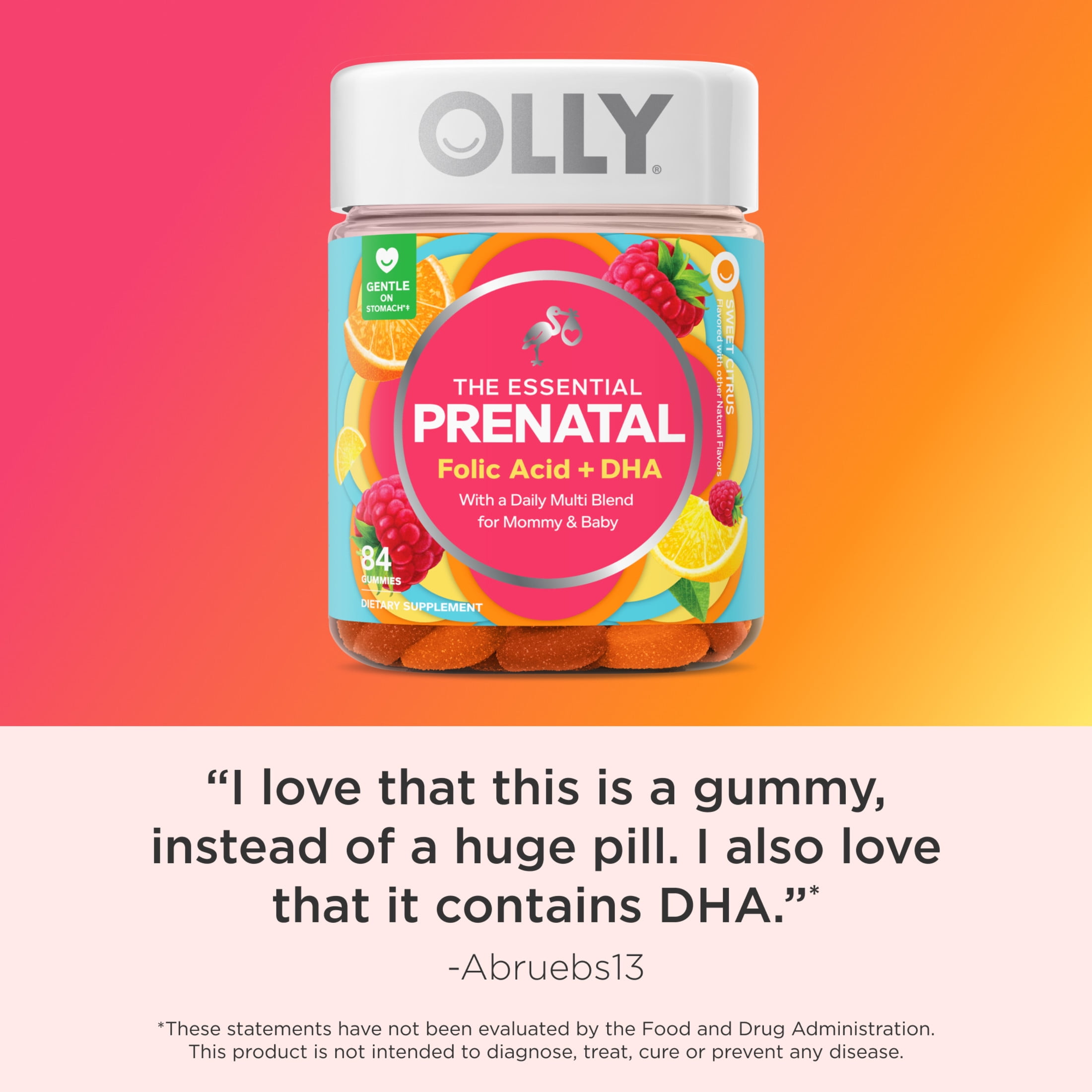 (3 pack) OLLY Prenatal Multivitamin Gummy Supplement, Folic Acid, Omega 3 DHA, 84 Count