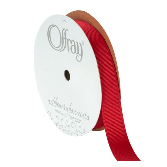 Offray Ribbon, Red 7/8 inch Satin Grosgrain Polyester Ribbon for Sewing, Crafts, and Gifting, 9 feet, 1 Each