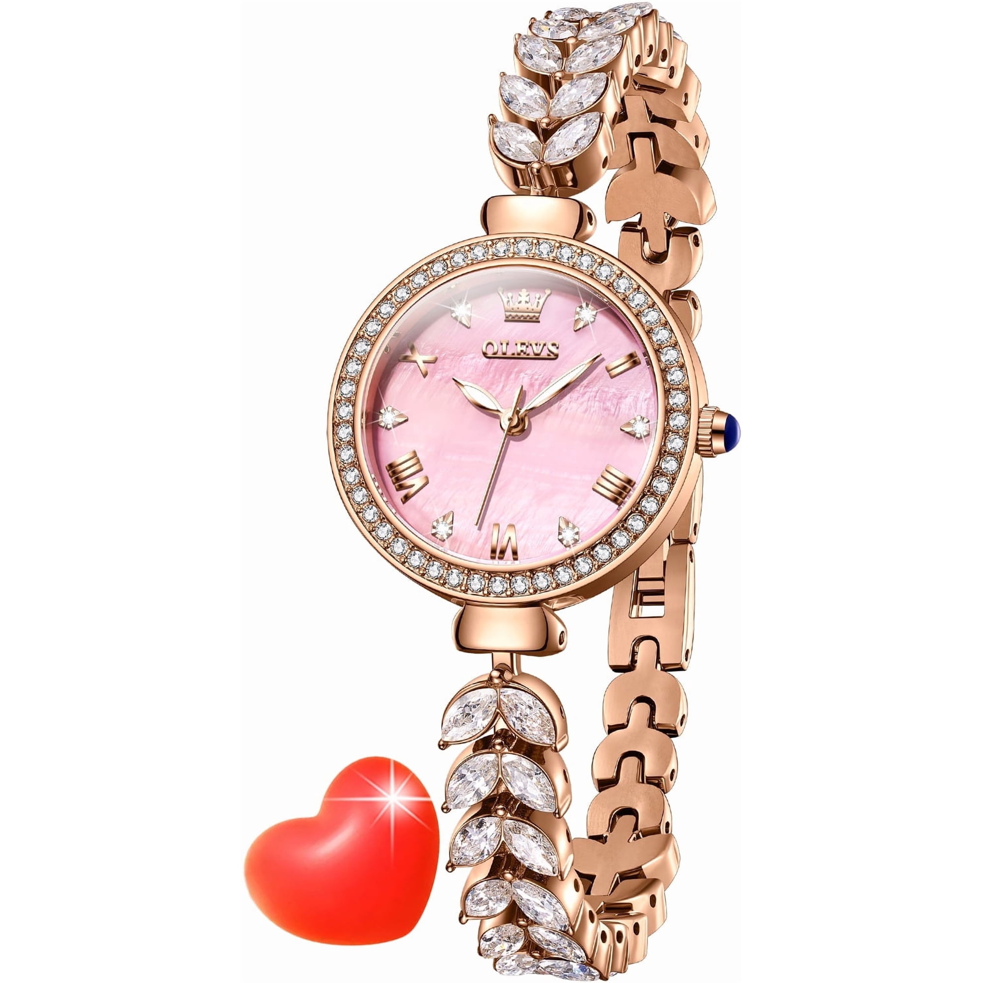 OLEVS Watches for Women Fashion Dress Analog Quartz Rose Gold Plated Stainless Steel Waterproof Luminous Luxury Ladies Watches Women Wrist Watches Gift Relojes para Mujer Pink/Purple/Green/Blue