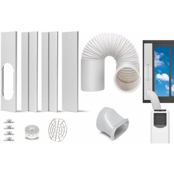 Portable AC Window Kit with Exhaust Hose, Air Conditioners Kits Parts Adjustable Window Seals for Sliding Window, Vertical Sliding AC Vent Kit with 5.9” Round Coupler