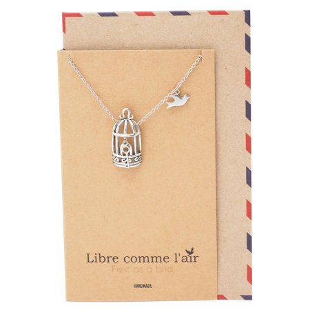 Quan Jewelry Bird Cage with Key and Bird Charms Necklace Woman s Necklace Gift for Women – Silver tone