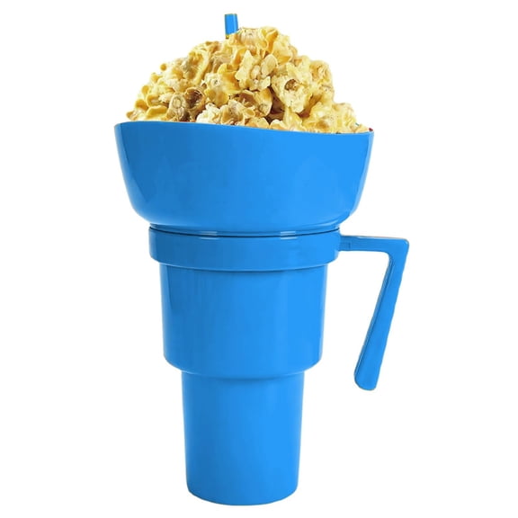2 in 1 Snack and Drink Cup - Leakproof Tumbler with Snack Compartment, 32 Oz Bowl and Drink Cups Combo on Top with a Spill-Proof Lid, Stadium Tumbler with Snack Bowl and Straw
