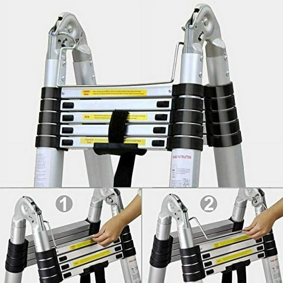 Ladders Telescoping Ladder 16.5 FT A-Frame Extension Ladder Rubber Feet mit Ladder Stabilizer Aluminum Multi-Purpose Lightweight Compact Ladders Step Climb Ladder for Home Garage,