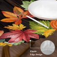 thumbnail image 3 of Orange Pumpkins Round Tablecloth, Fitted Table Cover with Elastic for 36"-44" Round Tables, Farmhouse Botanical Leaves Wooden Vintage Table Cloth Outdoor Indoor Dinning Party Waterproof Tablecloths, 3 of 7