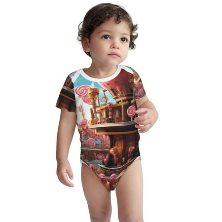 

Kdxio fairy-tale-world-with-delicious-candy Pattern Unisex Baby Cotton Short Sleeve Bodysuits-6 Months
