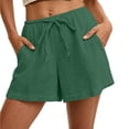 thumbnail image 3 of Gyujnb Women Casual Summer Shorts Double‑Layer Crinkle Gauze Drawstring Elastic Waist Shorts with Pockets,Green, 3 of 8