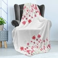 thumbnail image 4 of Flower Soft Flannel Fleece Blanket, Detailed Contour Herbs and Blossoms Bridal Style Pure Simplistic Floral Theme, Cozy Plush for Indoor and Outdoor Use, 50" x 70", Pink Green White, by Ambesonne, 4 of 5