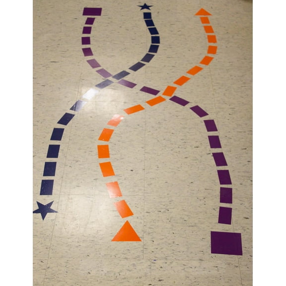 Follow the Path Shapes Sensory Path Floor Decals for Kids - Vinyl Sensory Walk Decals - Education Sensory Walking Path Stickers - Daycare & School Hallway Decor - Classroom Floor Stickers, 3-Color