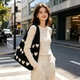thumbnail image 5 of BZPIZ Knitted Heart-Patterned Tote Bag for Women, Large Beach Bag Shoulder Bag for Work School Beach Travel and Shopping Grocery, Gift for Women Men, 5 of 6